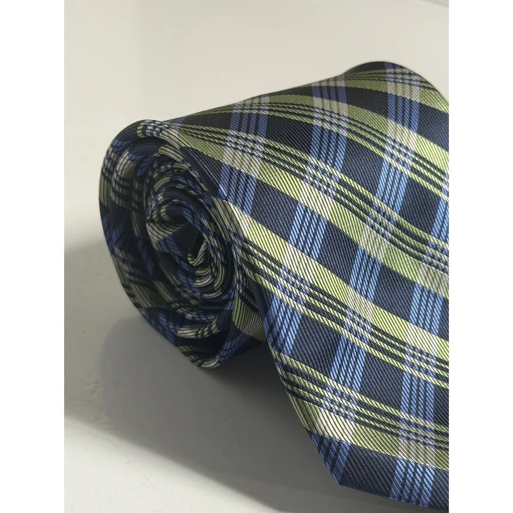 Covington Necktie Blue Green Plaid Check Pattern Polyester Formal Mens OS